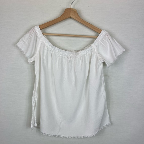 cloth & stone Tops - Cloth & Stone Off The Shoulder White Lightweight Boxy Side Slit Top